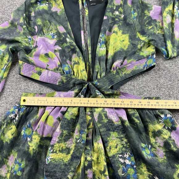 ASOS DESIGN Floral Cutout Waist Tie Front Mini Dress Long Sleeve US 12 - Picture 2 of 10